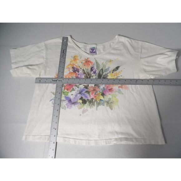 Vtg Soft As A Grape Cropped Tee Large Floral Bouquet Cheverie Short Sleeve 1994 - Picture 8 of 14